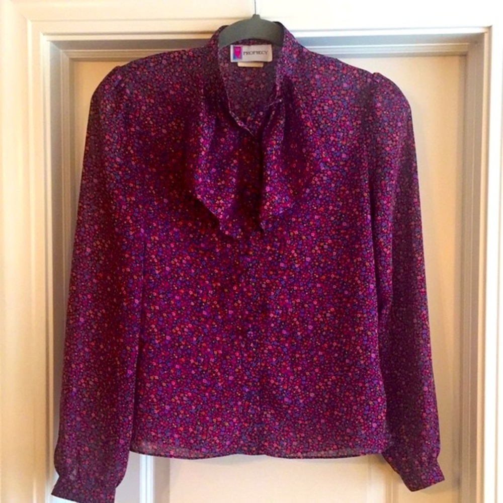 Prophecy Vintage Sheer Floral Blouse, Ruffle